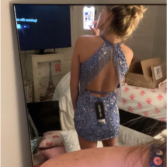 sherri hill homecoming dress, open back with halter top, SOLD OUT EVERYWHERE - Picture 1 of 5